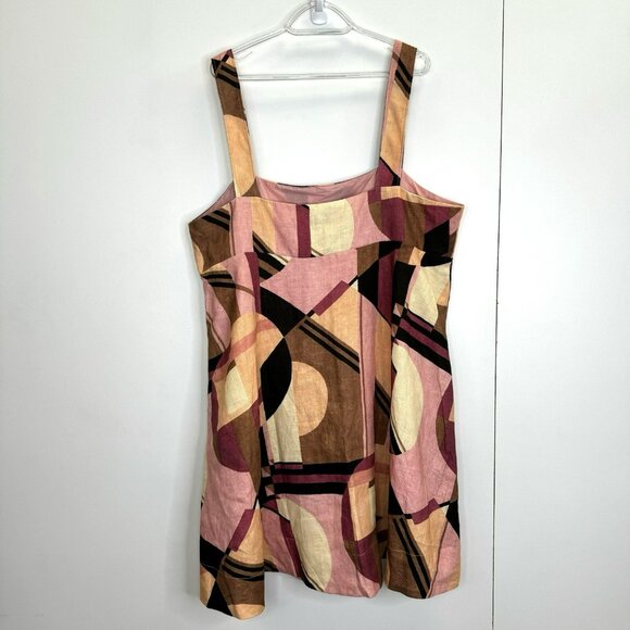 Banana Republic Kenza 100% Linen Mini Dress Womens Plus Size 20 Pink Geo New NWT - Picture 3 of 5